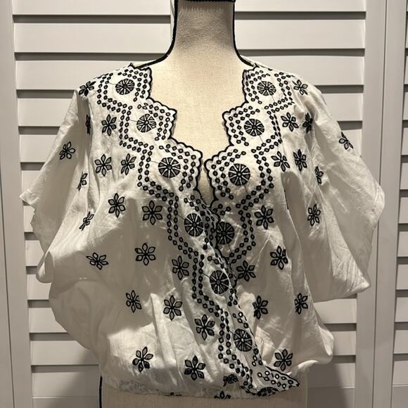 Zara NWT Oversized Embroidered Top with elastic bottom. - Picture 3 of 7